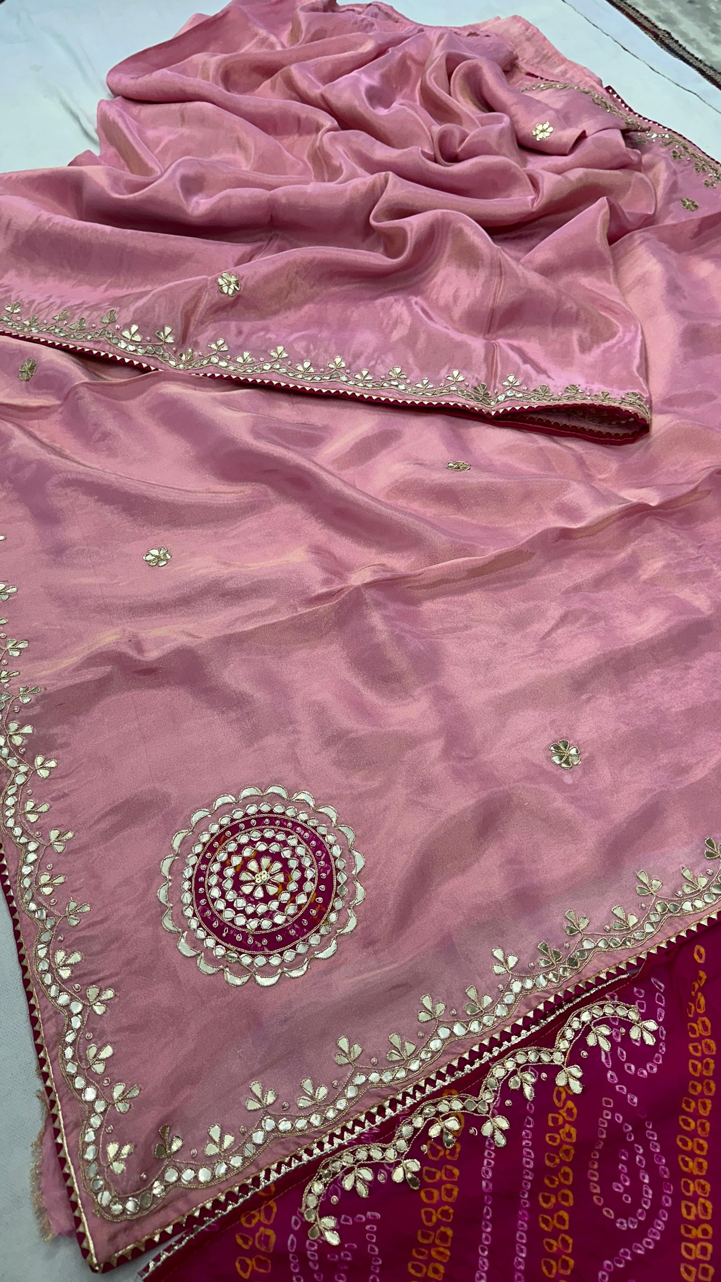 Pure Cosmo Silk Gota patti Hand Work Saree with Blouse