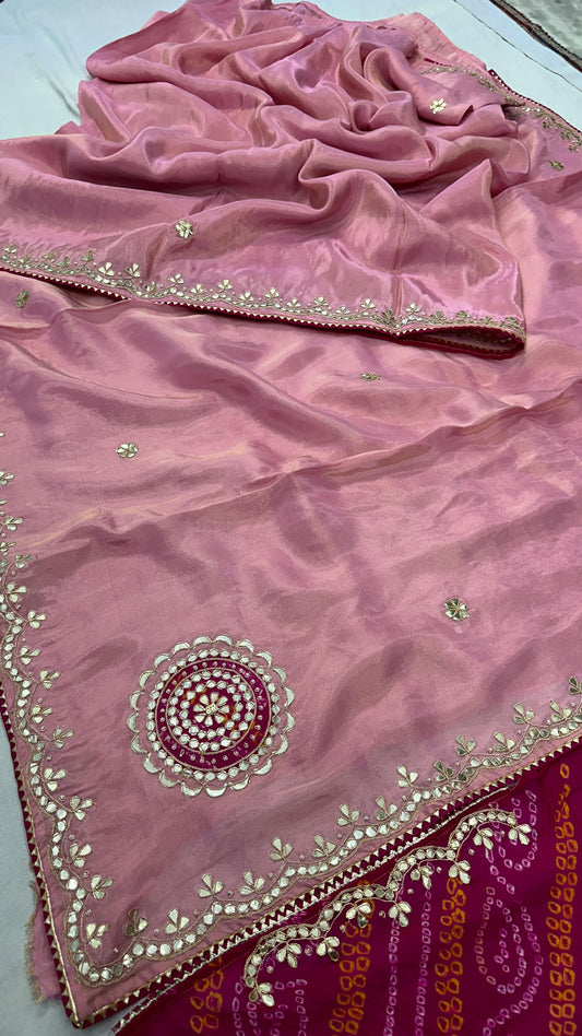 Pure Cosmo Silk Gota patti Hand Work Saree with Blouse