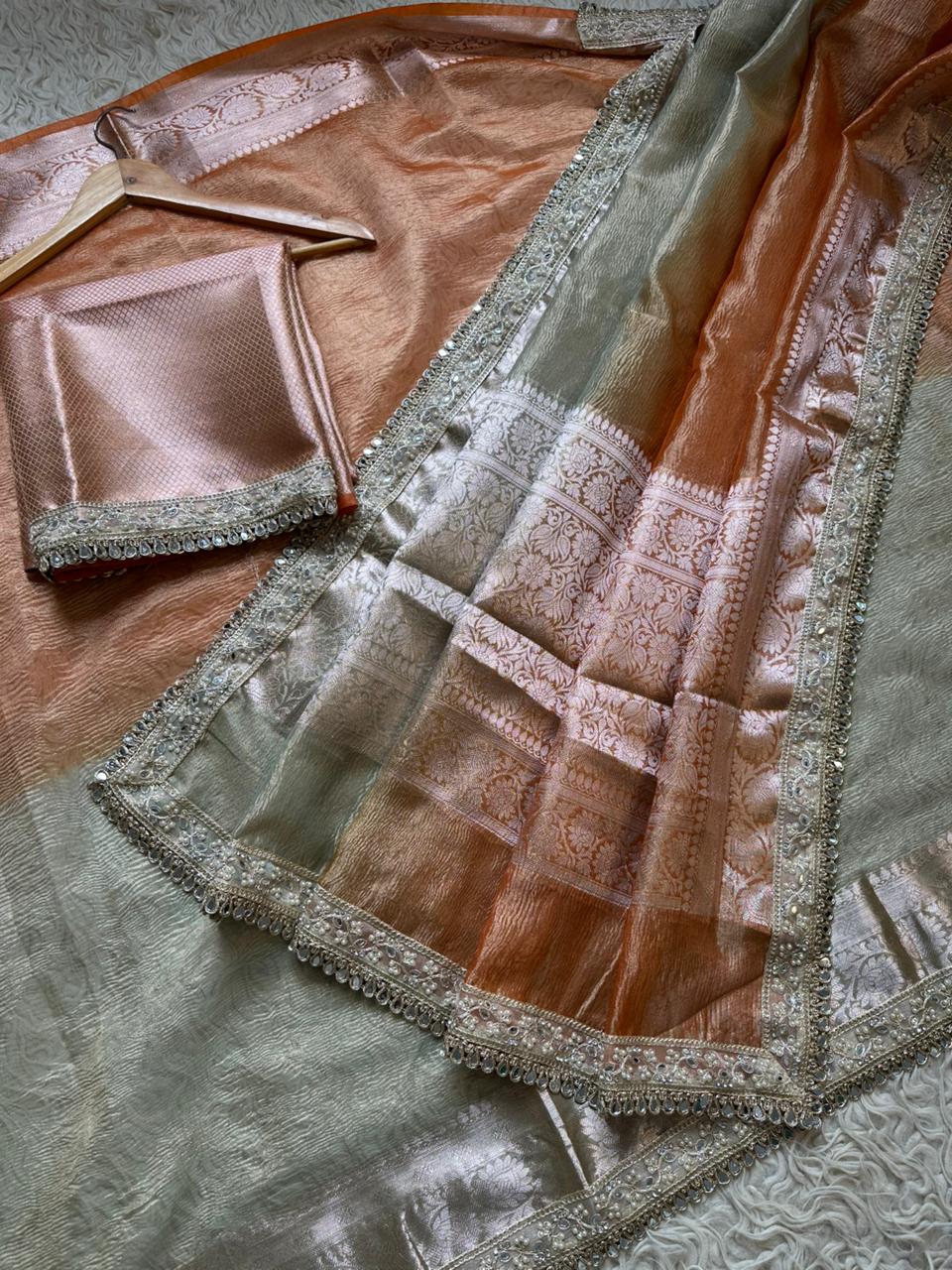 Banarasi crush Tissue lace Work Soft Silk Saree.