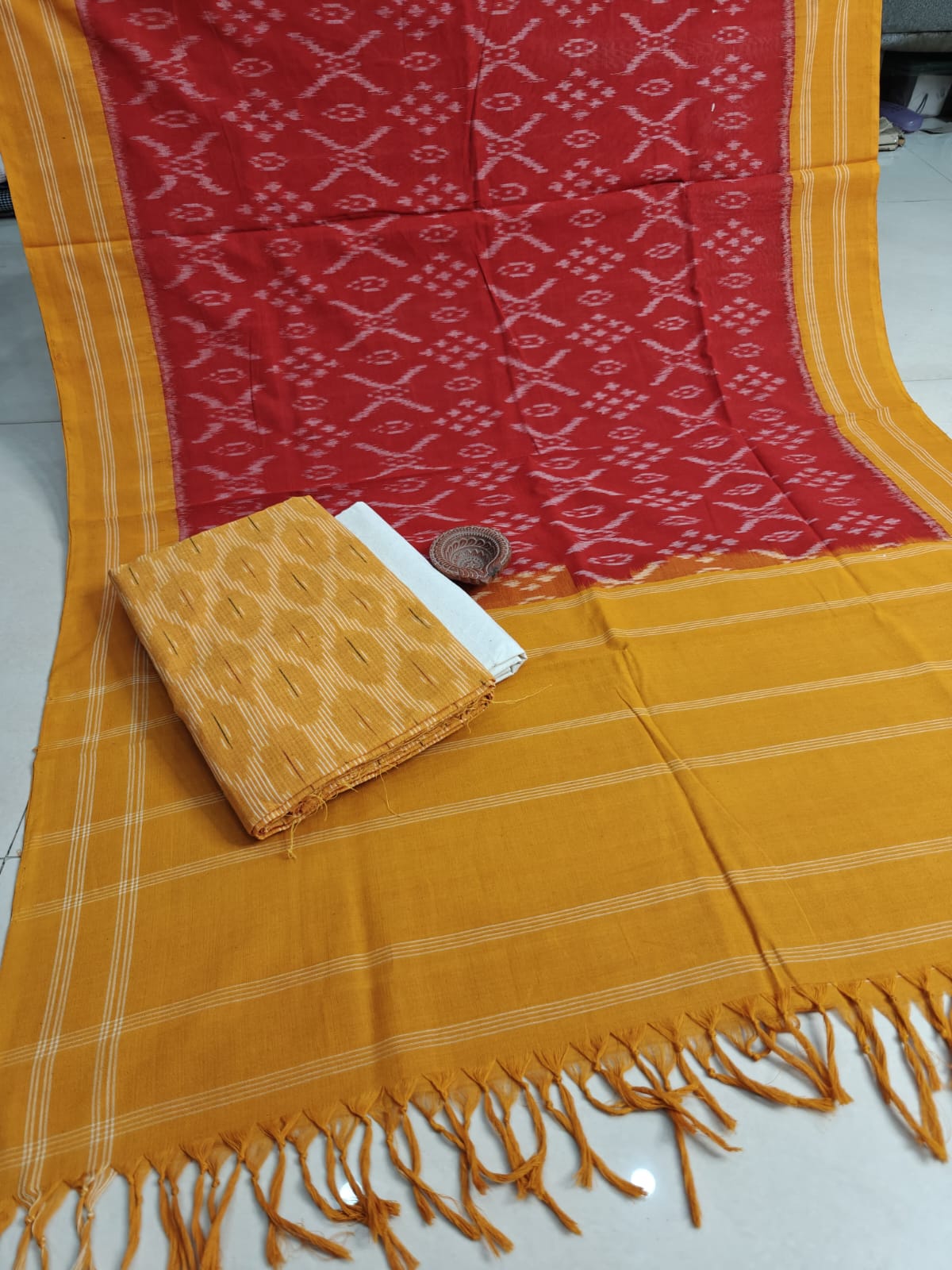 Pure Cotton Double Ikkat Unstitched Suit.