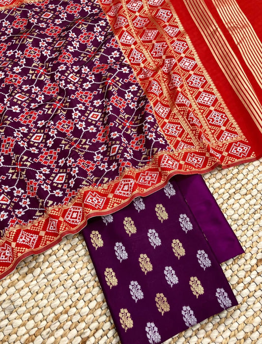 Banarasi Silk Unstitched Suit with Silk Dupatta