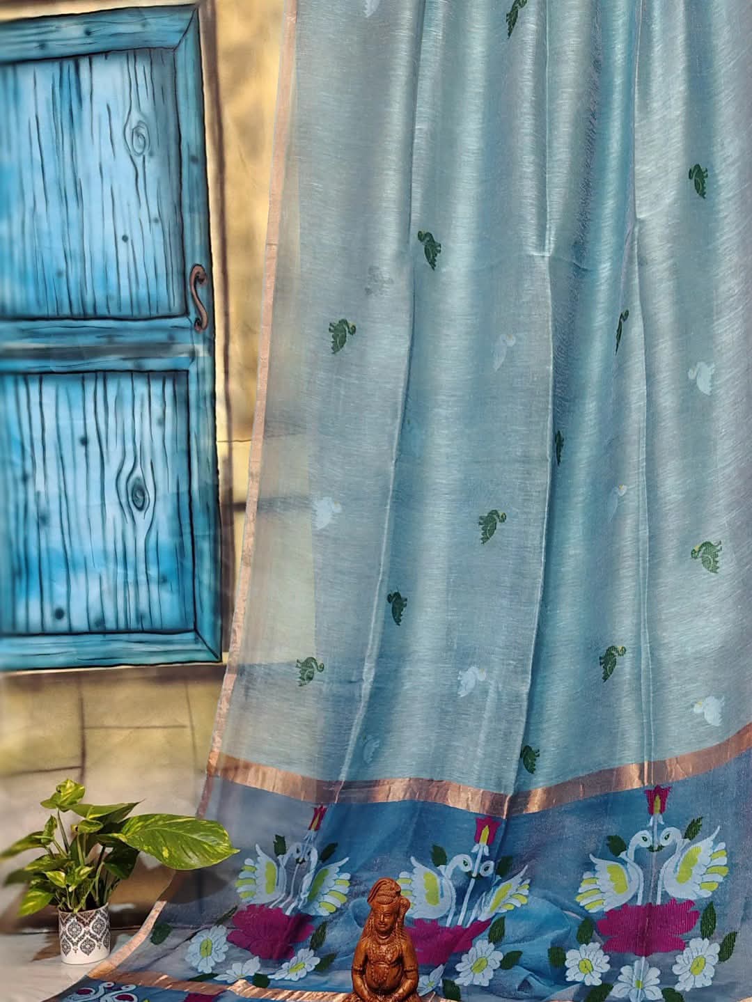 Pure Linen Tissue Saree with Blouse.