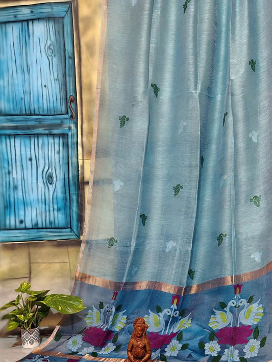 Pure Linen Tissue Saree with Blouse.