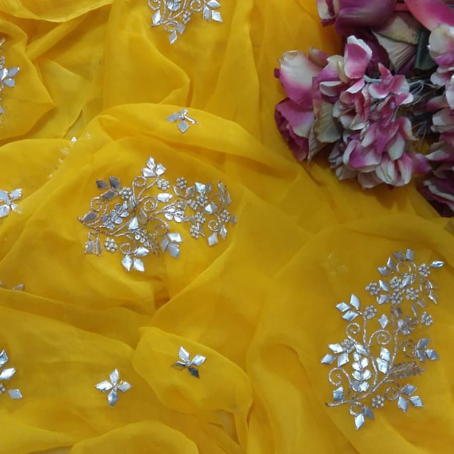 Pure Diamond Chiffon Gota Work Saree With Blouse.