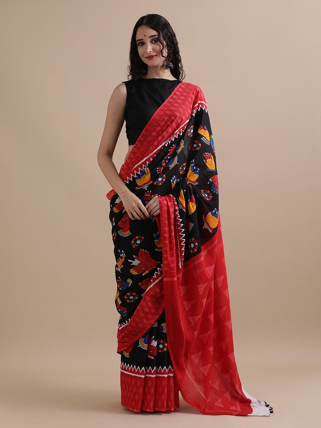 Pure Mulmul Cotton Hand Block Printed Saree With Running Blouse.