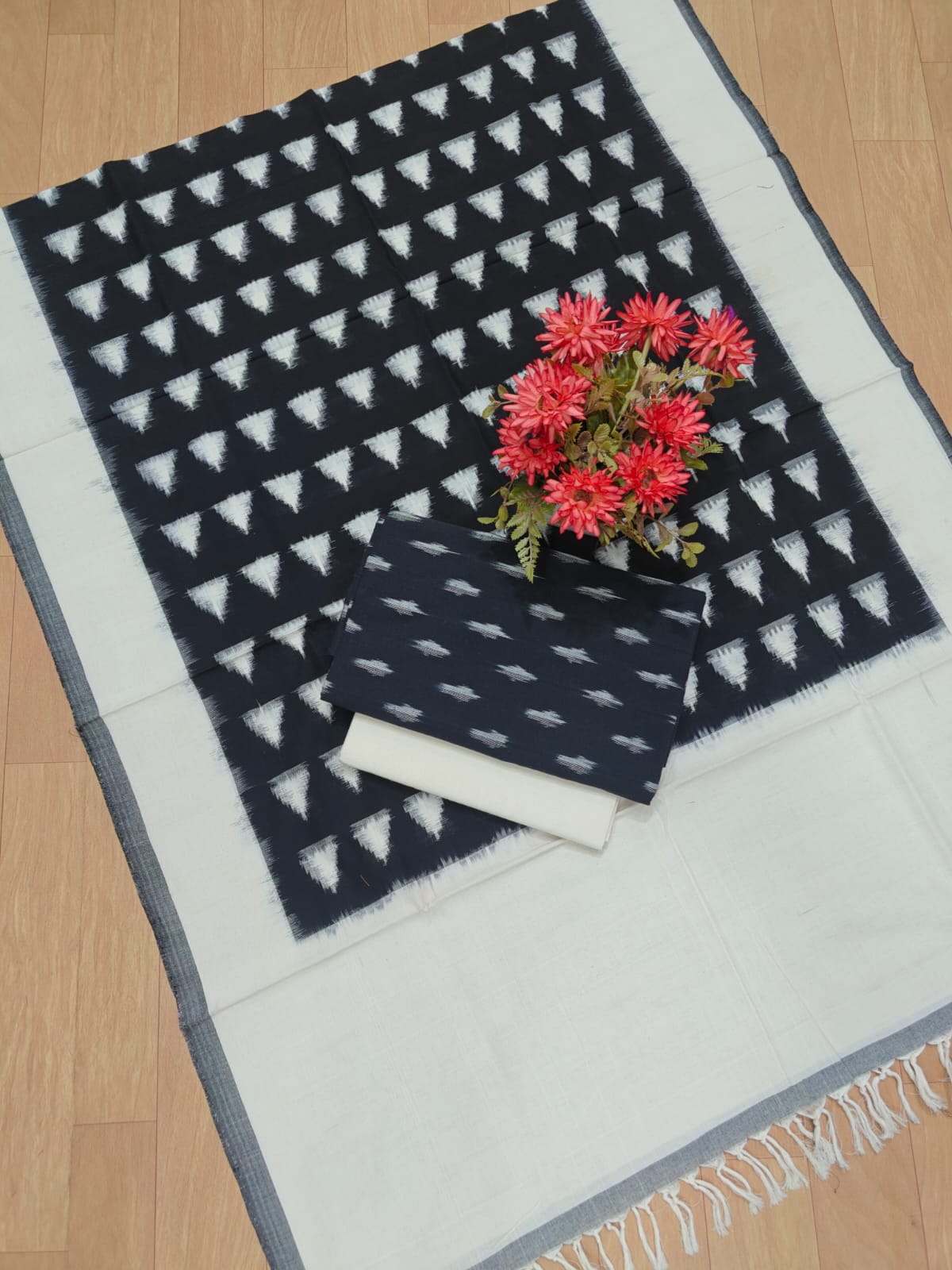 Beautiful Pure Cotton Double Ikkat Unstitched Suit.