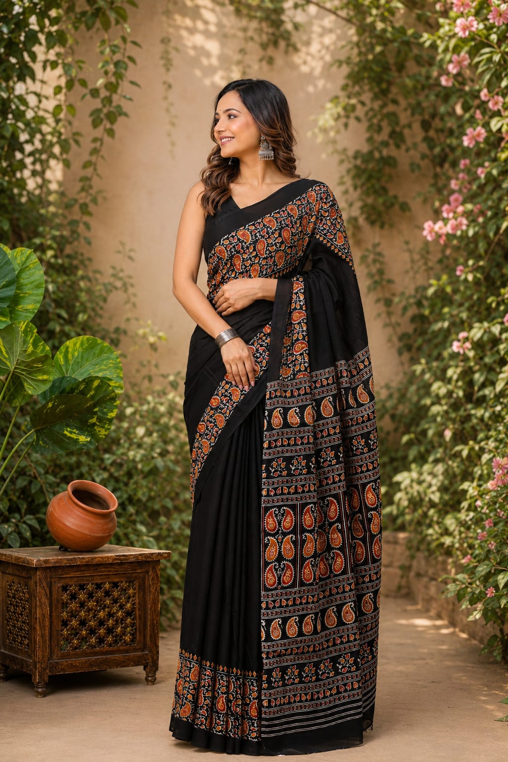 Pure Cotton Hand Block Printed Saree With Blouse.