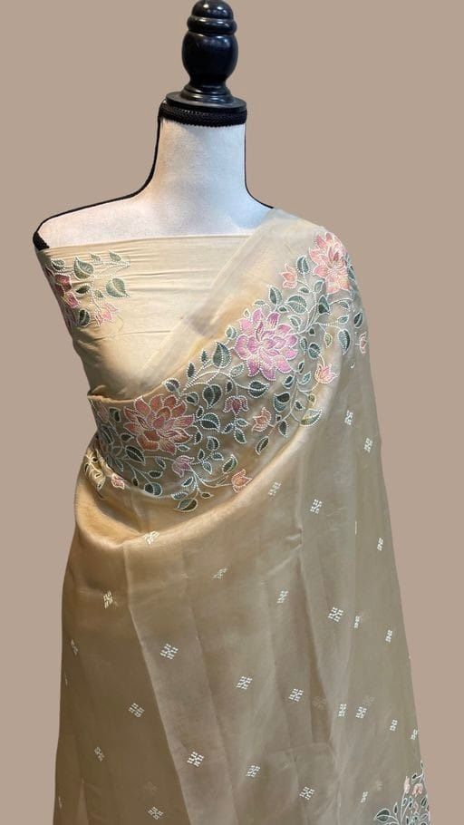 Banarasi Kora Organza Silk Embroidery Work Saree