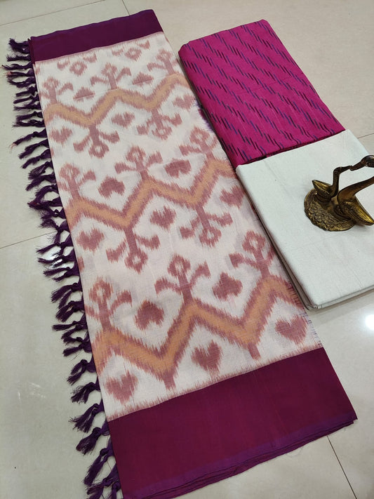 Beautiful Pure Cotton Double Ikkat Unstitched Suit.