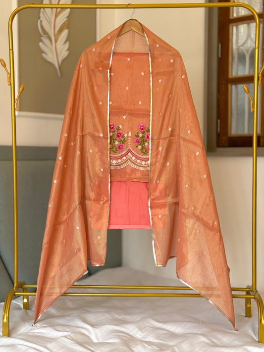 Banarasi Tissue Silk Multi Thread Embroidery Work Unstitched Suit