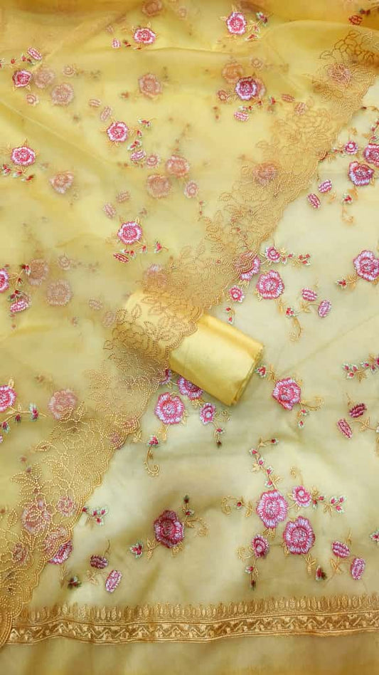 Exclusive Banarasi Organza Silk Embroidery Work Unstitched Suit