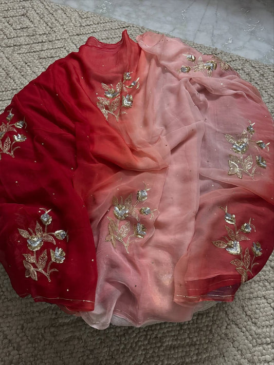 Pure Diamond Chiffon Hand Work Saree With Blouse.