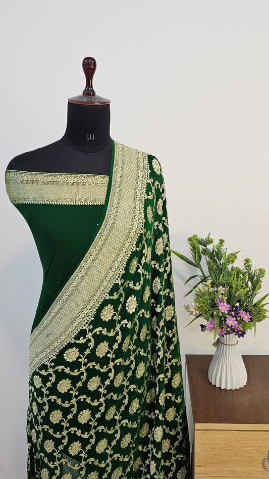 Pure Handloom Khaddi Georgette Saree Zari Work.