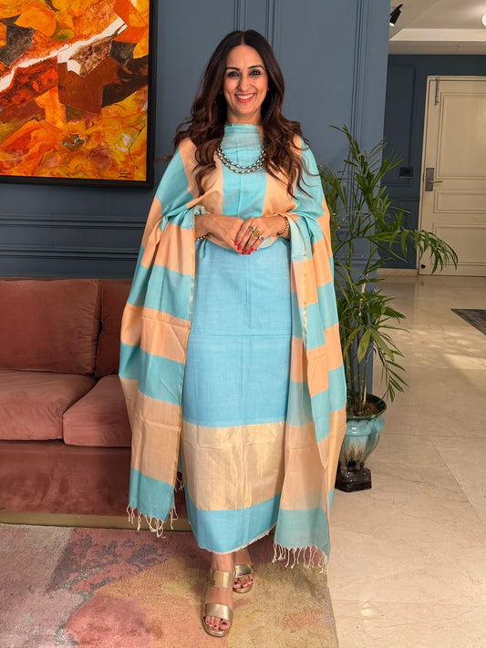 Pure Maheswari Silk Cotton Handwoven Unstitch Suit.