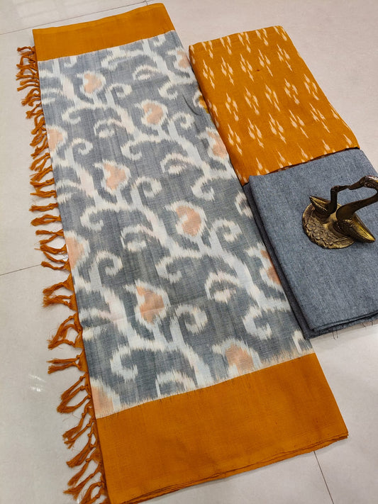 Beautiful Pure Cotton Double Ikkat Unstitched Suit.