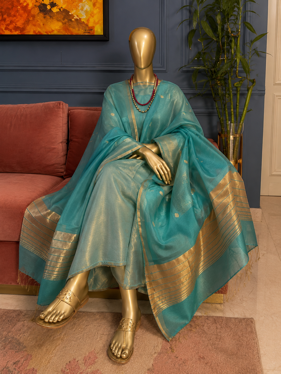 Pure Maheswari Silk Cotton Handwoven Unstitch Suit.