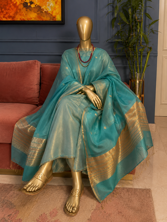 Pure Maheswari Silk Cotton Handwoven Unstitch Suit.