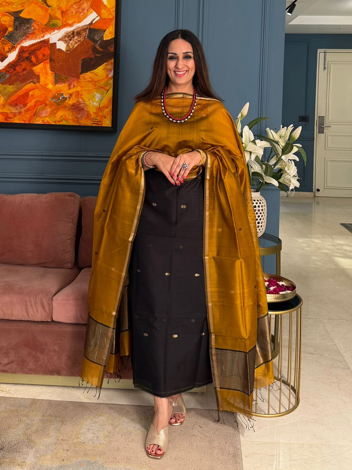 Pure Maheswari Silk Cotton Handwoven Unstitch Suit.