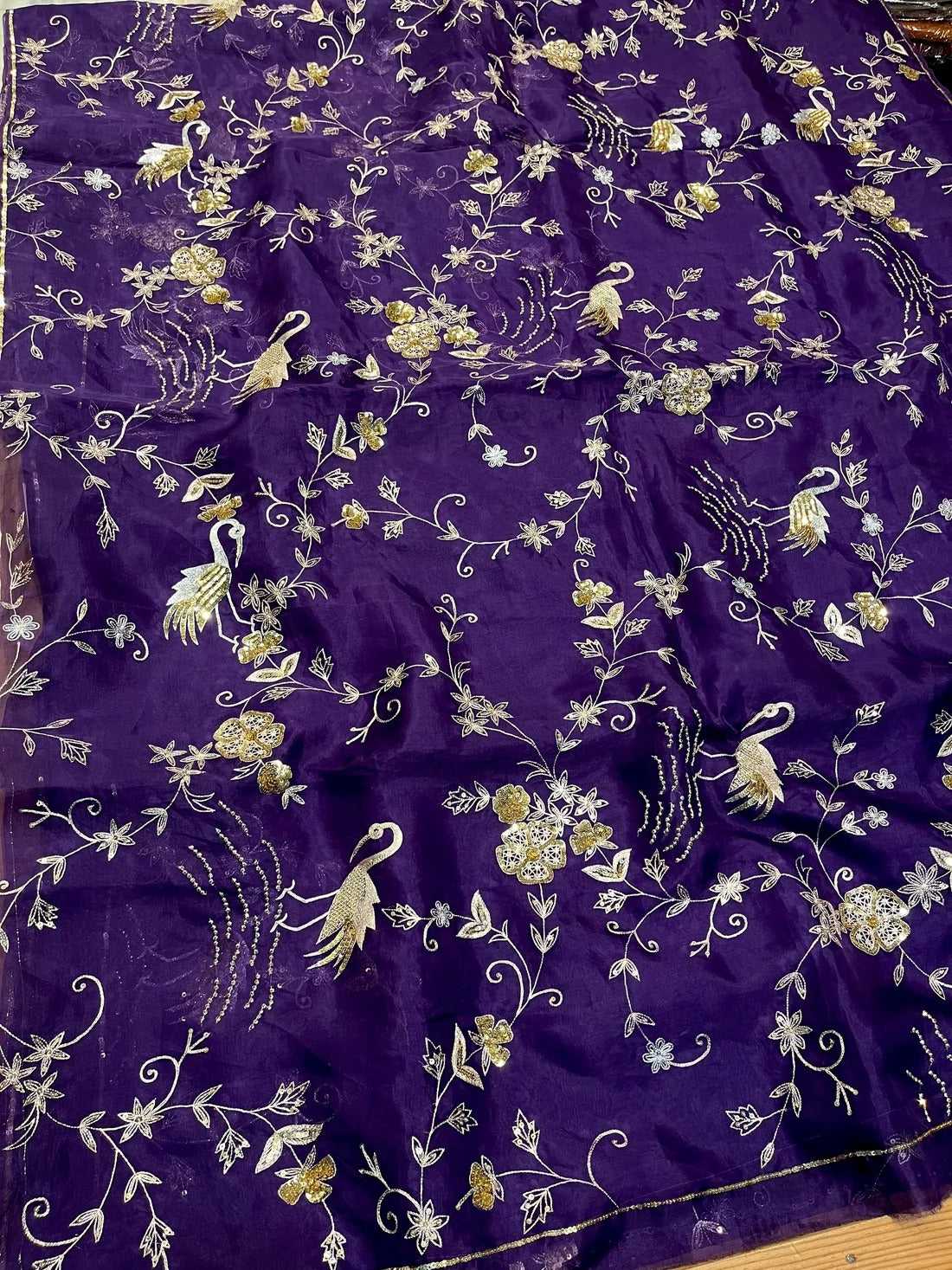 Pure Diamond Chiffon Hand Work Saree.
