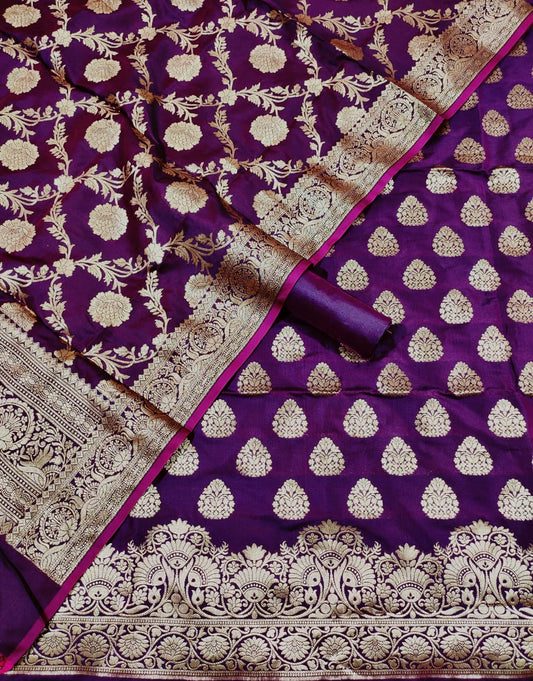 Banarasi Katan Silk Zari Work Unstitched Suit with Dupatta