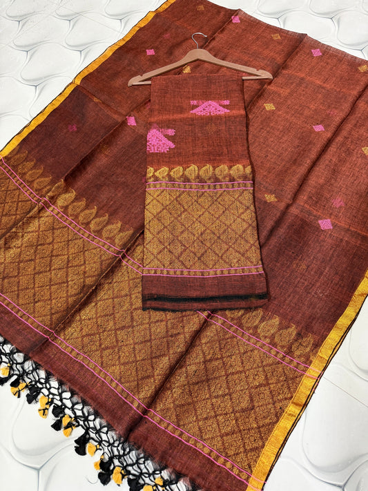 Pure Linen Jamdani Unstitch Suit.