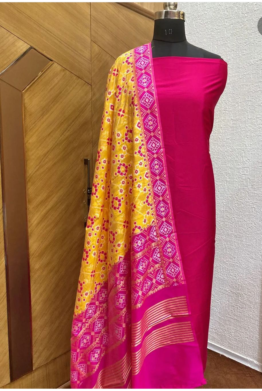 Banarasi Plain Silk Unstitched Suit with Patola Silk Dupatta