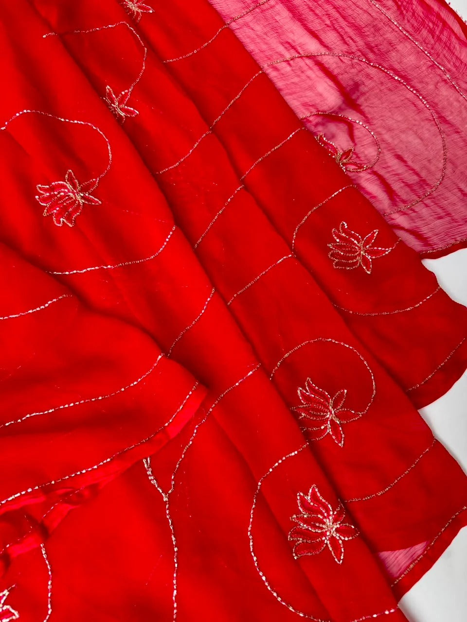 Pure Diamond Chiffon Hand Work Saree.
