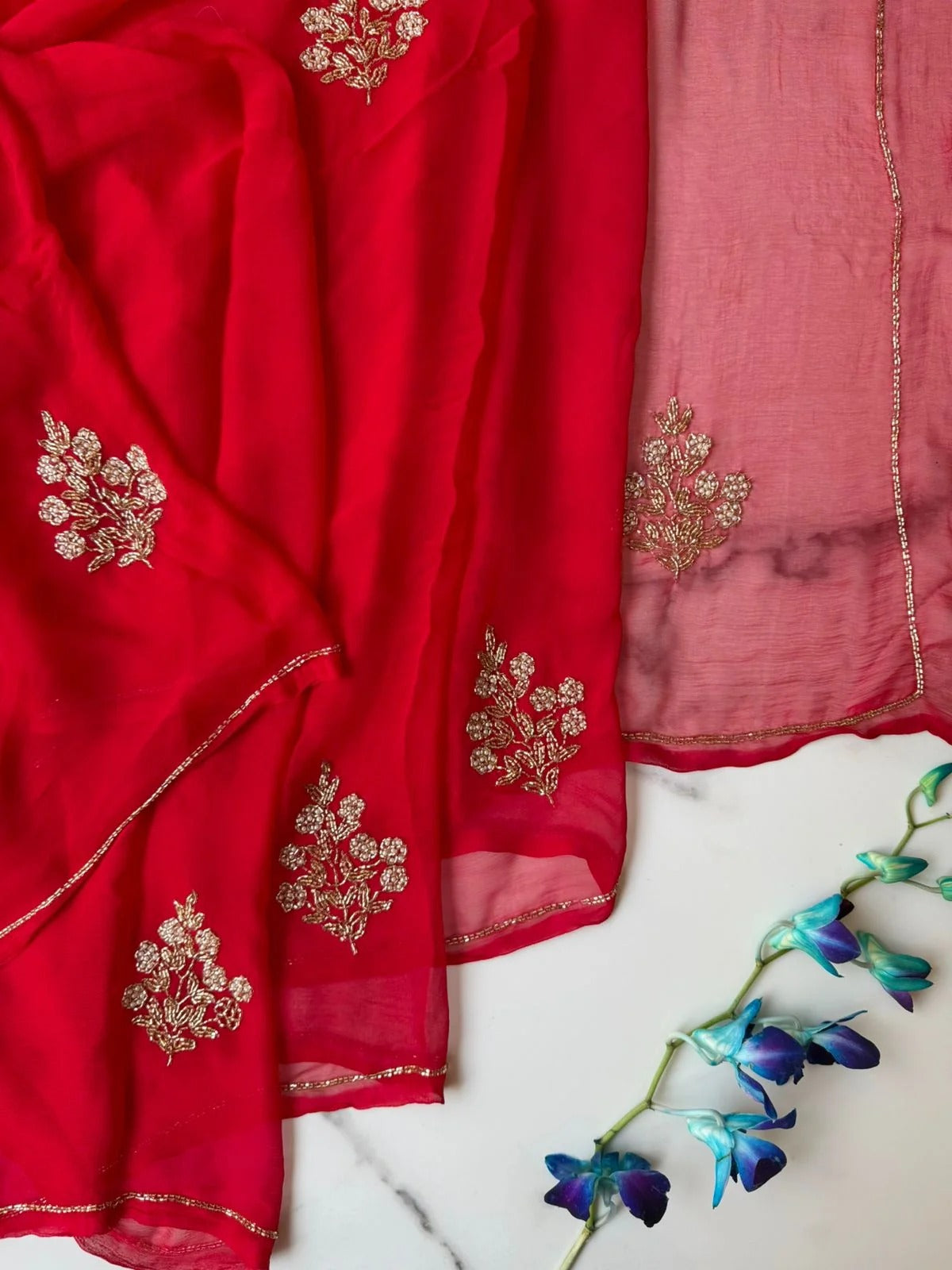 Pure Diamond Chiffon Hand Work Saree.