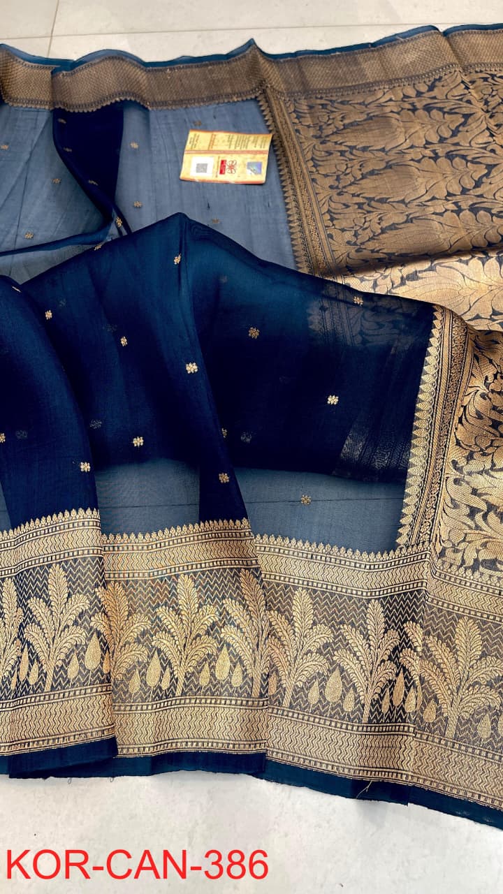 Pure Banarasi Handloom Kora Organza Silk Saree.