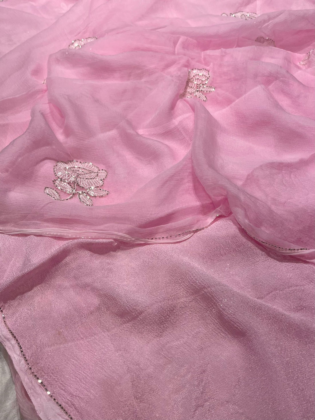 Pure Diamond Chiffon Hand Work Saree.
