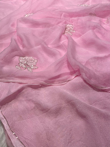 Pure Diamond Chiffon Hand Work Saree.