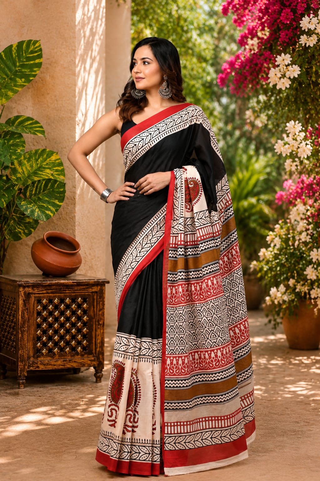 Pure Cotton Hand Block Printed Saree With Blouse.