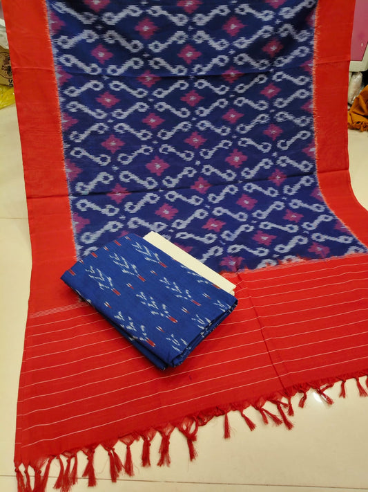 Pure Double Ikkat Cotton Unstitched Suit.