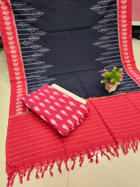 Pure Double Ikkat Cotton Unstitched Suit.