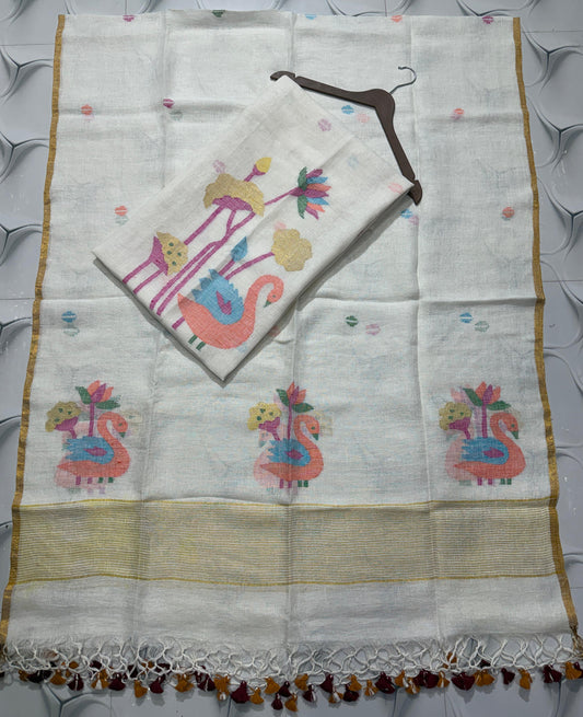 Pure Linen Jamdani Unstitch Suit.