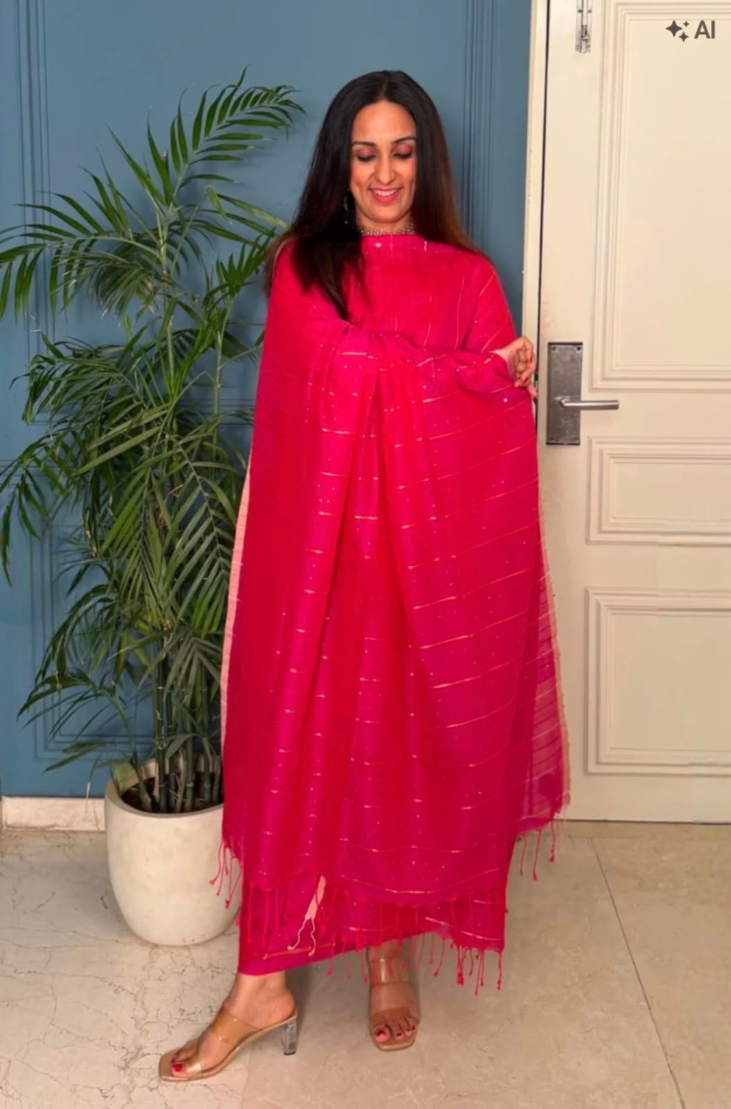 Pure Maheswari Silk Cotton Handwoven Unstitch Suit.