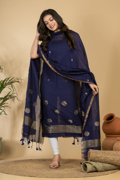 Pure Maheswari Silk Cotton Handwoven Unstitch Suit.