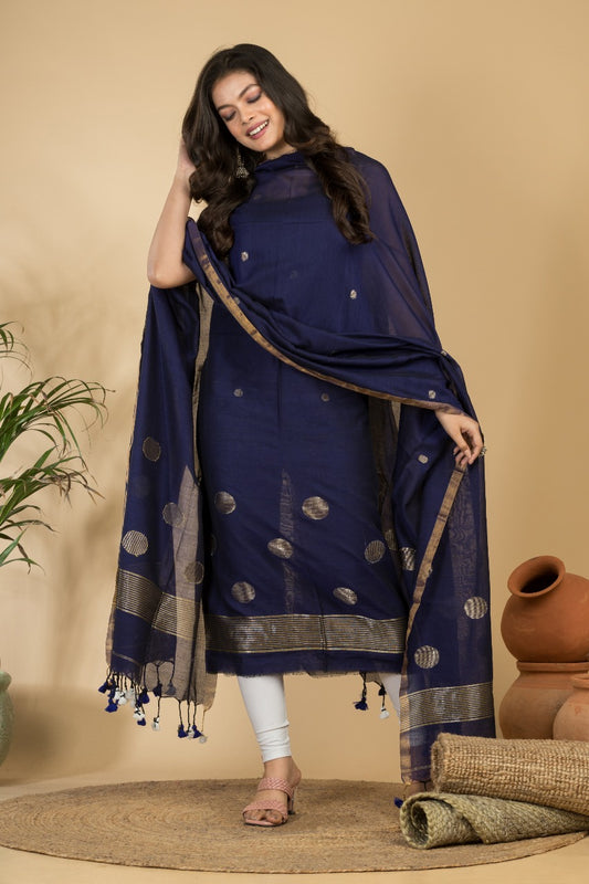 Pure Maheswari Silk Cotton Handwoven Unstitch Suit.