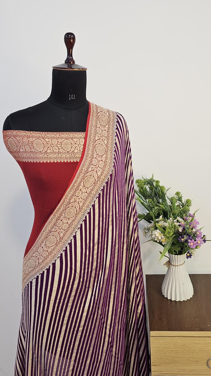 Pure Handloom Khaddi Georgette Saree Zari Work.