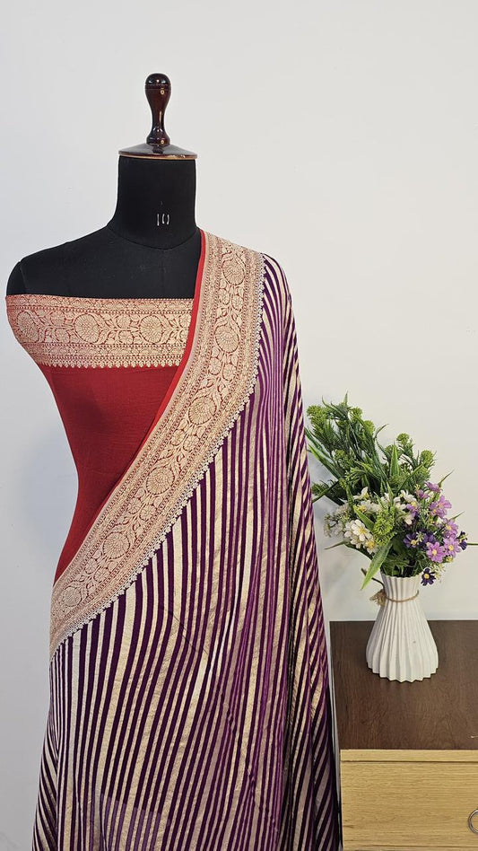 Pure Handloom Khaddi Georgette Saree Zari Work.