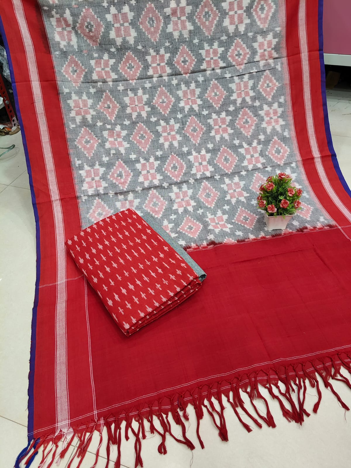 Pure Double Ikkat Cotton Unstitched Suit.