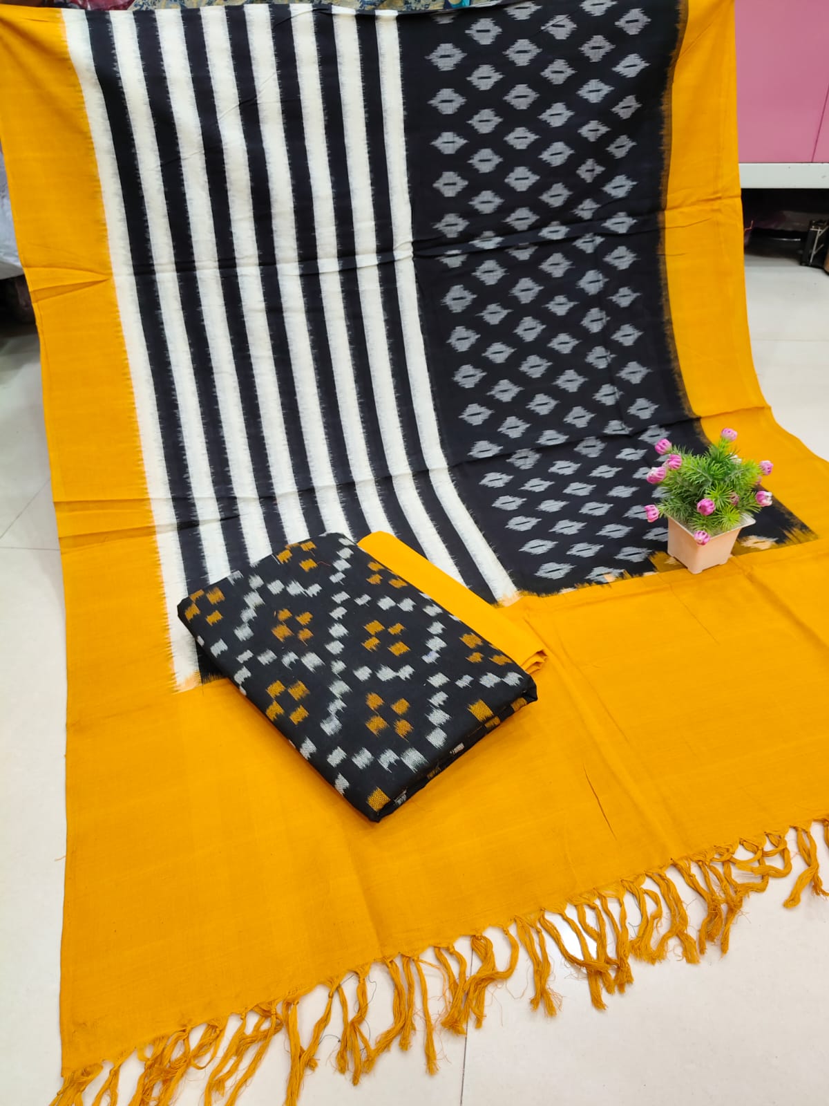 Pure Double Ikkat Cotton Unstitched Suit.