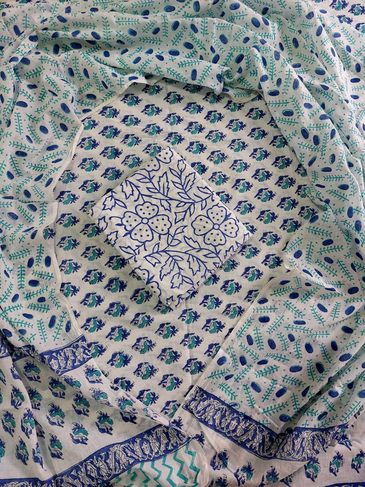 Traditional Hand block Printed Pure Cotton suits with Mulmul Dupatta.