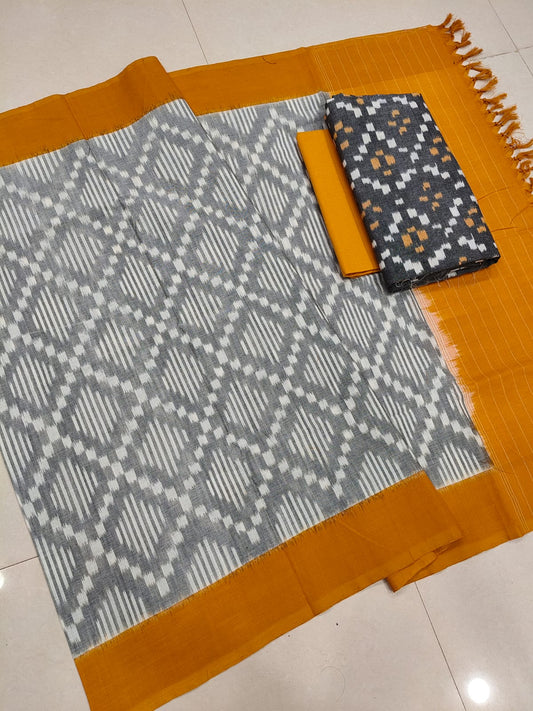 Pure Double Ikkat Cotton Unstitched Suit.