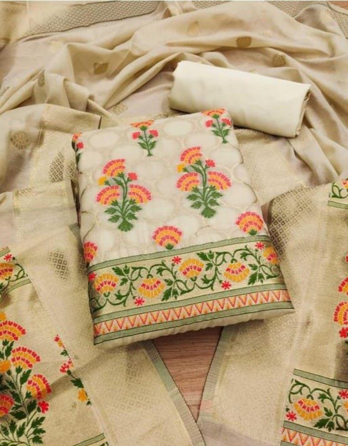 Banarasi Cotton Jamdani Zari Work Unstitched Suit