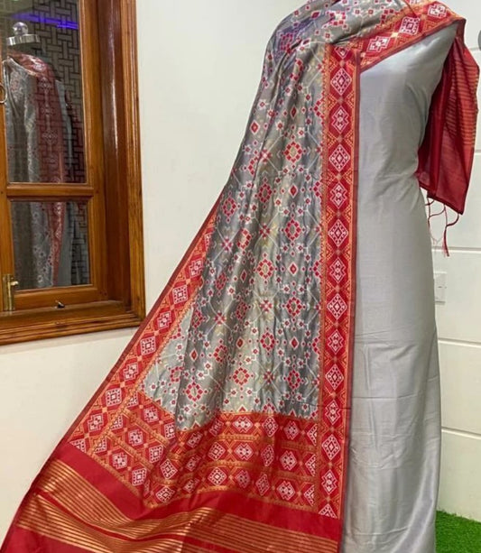 Banarasi Plain Silk Unstitched Suit with Patola Silk Dupatta