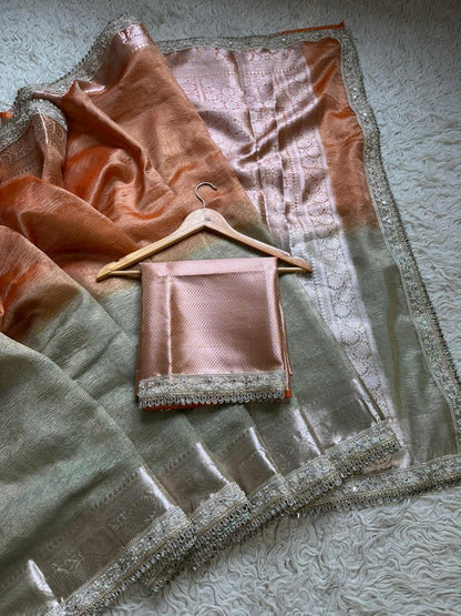 Banarasi crush Tissue lace Work Soft Silk Saree.