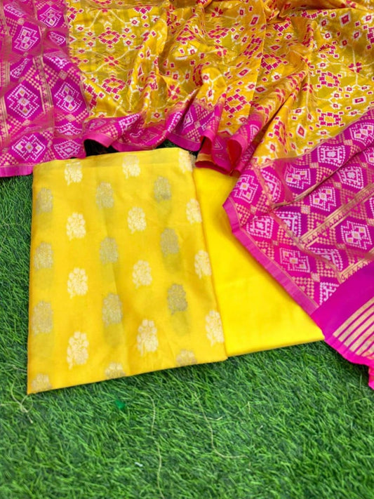 Banarasi Silk Unstitched Suit with Silk Dupatta