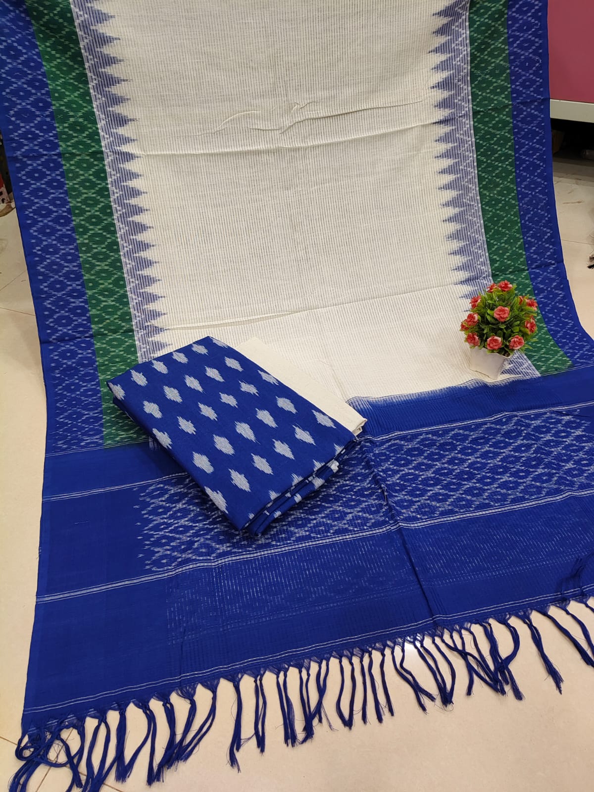 Pure Double Ikkat Cotton Unstitched Suit.