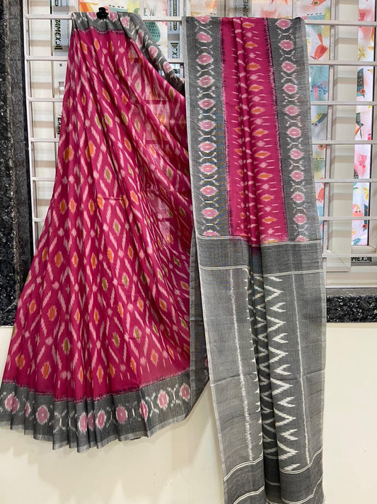 Beautiful Ikkat Cotton Saree With Blouse